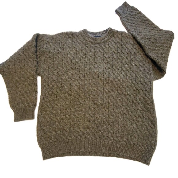 Vtg Paul James Fisherman Sweater Mens Sz L Green Heavy Cable Knit